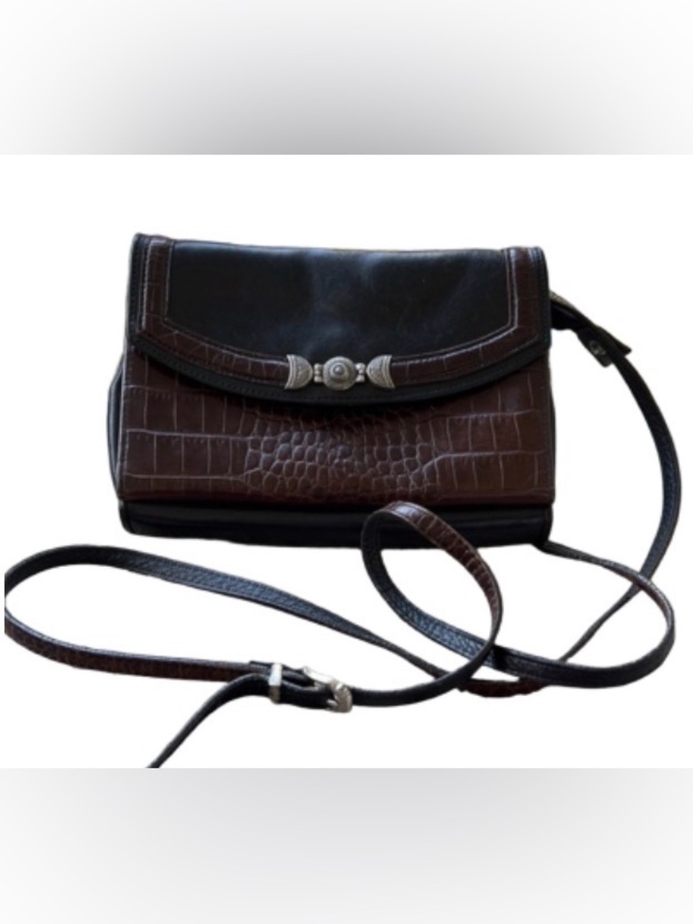 Vintage Brighton  Brown & Black Croc-Embossed Crossbody Bag